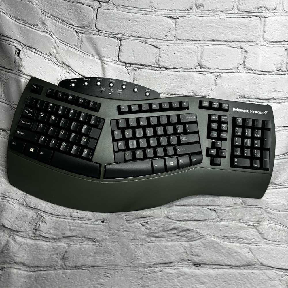 Fellowes Microban Ergonomic Wired USB Keyboard KU-9938 /‎ 98915 Gray Black GUC